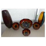 MFA025 Rare Sequioa Ware Set & Unique Glass Vases