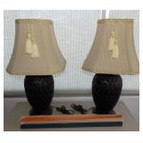 MFA028 Pair of Woven Lamps and Dansk Candles