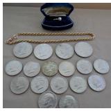 MFA030 Eisenhower, Kennedy Coins & Felco Pearl Ring