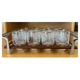 KFT092- Vintage Embossed Cocktail Glasses With Metal Carry Tray