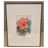 MMB148 Framed Original? Watercolor Painting Of A Hibiscus Flower 