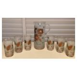 MMB154 Vintage Bohemia Hand Painted Glass Pitcher With Matching Cups Set New