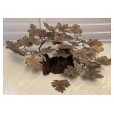 MMB165 Mid-Century Modern Metal Bonsai Tree Sculpture On Burlwood Base
