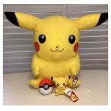 MMB179 Giant Pokémon Pikachu Plush & Two Small Plushies