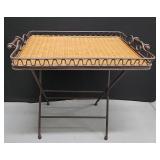FTH102 - Antique Metal and Wicker Serving Tray with Stand