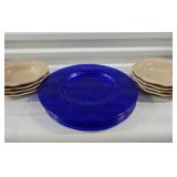 FTH142-Beautiful Set Of Cobalt Blue Dinner Plates W/Set Of Cote Table Serving Bowls