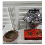 FTH153-Asian Inspired Flower Vases, Chinese Abacus In Decorated Case And Metal Ashtray