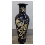FTH327 - Tall Black Laquer and Mother of Pearl Inlaid Vase
