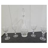FTH336-Stunning Set Of 4 Glass Crystal Stemmed Sherry Glasses With Decanter And Stopper 