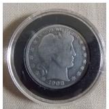 MDC090 One 1908-D U.S. Barber Half Dollar Silver Coin