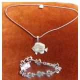 MDC146 Silver Angel Fish Necklace & Turtle Link Bracelet
