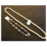 MDC151 Pearl Beaded Necklace and Silver with Stones Bracelet