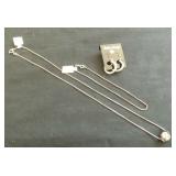 MDC156 Silver Box Chains, Hawaiian Barrel Pendant & Earrings