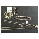 MDC160 Silver Earrings, Chain, Cross Pendant & Bracelet