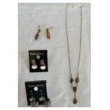 MDC170 Smokey Grey Brown Tear Drop Necklace & Earrings