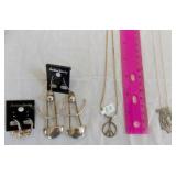 MDC173 Silver Heart Shape, Peace Necklaces & Silver Earrings