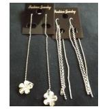 MDC181 Silver Linear Threader Earrings and Flower Charms