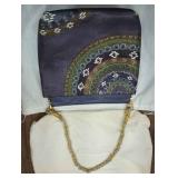 CIP021 Purple multicolored purse with gold and silver strap