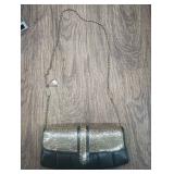 CIP044 - MISUNG Design Purse Black Leather Gold Sequined Purse 