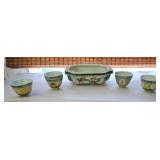AAT046-1900s Chinese Bonsai Planter W/Collection Of Vintage Chinese Sake/teacups 