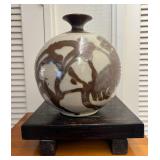 AAT109- Large Pottery Vase With Wooden Stand
