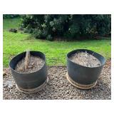 AAT147- (2) Large Plastic Half Drums Filled With Soil