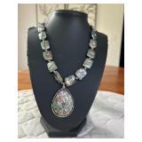 PTH010- Genuine Myrna Lee Chang Fresh Water Pearl & Abalone Pendant Necklace