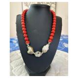 PTH056- Myrna Lee Chang Sea Bamboo And Tahitian Baroque Pearl Necklace