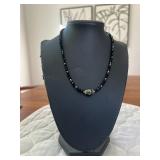 PTH071- Beautiful Myrna Lee Chang Black Crystal Necklace With Tahitian Pearl