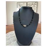 PTH072- Beautiful Myrna Lee Chang Black Crystal Necklace With Tahitian Pearl