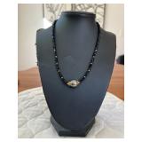 PTH073- Beautiful Myrna Lee Chang Black Crystal Necklace With Tahitian Pearl