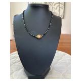 PTH074- Elegant Myrna Lee Chang Black Onyx Necklace With Freshwater Pearl