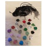MCS008 Twenty-Five Polished Stone Heart Shaped Pendants With Cord Necklaces New