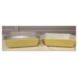 MCS029 Two Vintage Pyrex Yellow Refrigerator Dishes & One Lid