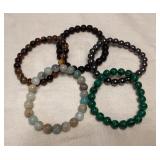 MCS101 Five Polished Stone Bead Bracelets New