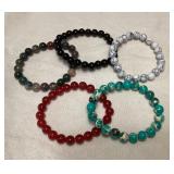 MCS102 Five Polished Stone Bead Bracelets New