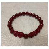 MCS158 Cinnabar? Beaded Foo Dogs/Chinese Dragons Stretch Bracelet New