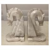 MCS165 Pair Of MCM Carved Stone Horse Head Bookends