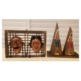 MCS172 Carved Wooden Japanese Figurines & Pair Of Masks Wall Hanging