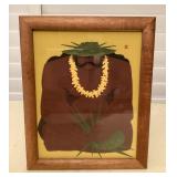MCS174 Koa Framed Picture Of A Native Hawaiian Man Weaving Lauhala Leaves