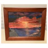 MCS192 Koa? Framed Original Painting Of A Gorgeous Sunset