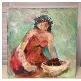 MCS201 Large Original Painting Of Woman Wearing Haku Lei