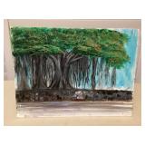 MCS205 Original Scenic Painting On Canvas Board Of Banyan Trees Behind The Royal Palace