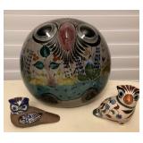 MCS231 Mexican Tonala Pottery Ceramic Owls
