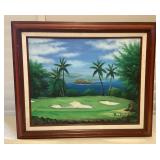 MCS240 Framed Original Scenic Painting Of A Golf Course