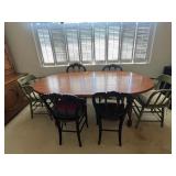 BEE051- Large Vintage Wooden Dining Table With (6) Vintage Chairs