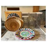 BEE098- Assorted Kitchen Storage Containers, Platter & Woven Baskets