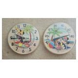 BEE116-Vintage Disney Mickey And Minnie Mouse Clock And Thermometer 