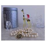 FHK178 Hand-Blown Glass Figures and a Pearl Necklace