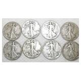 FHK444 Eight Mixed Dates Walking Liberty Half Dollar Coins #1